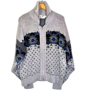 Women’s Southwest Aztec Size 2X Gray Cardigan Zip Sweater Pockets USA